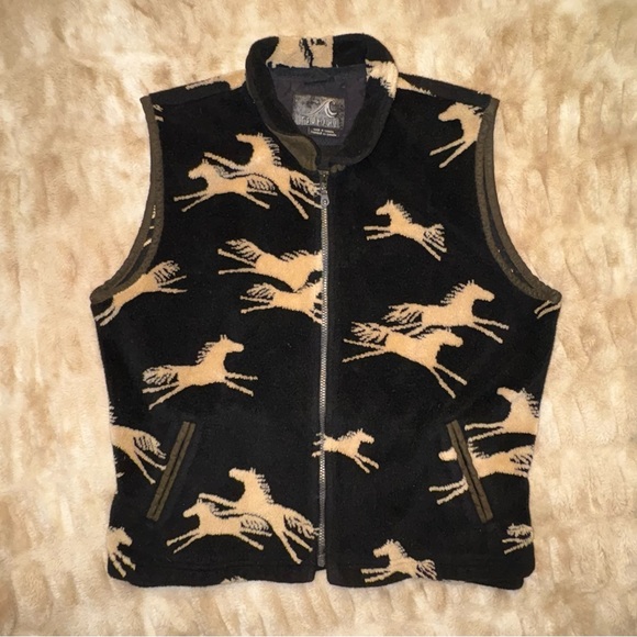 Tsunami Fleece Horse Vest Vintage 90s, Black, Gorpcore, Casual Western Rodeo EUC - Picture 3 of 9